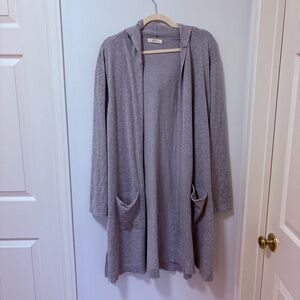 Peyton Primrose Long Open Cardigan Light Gray Hooded Sz 2x with pockets